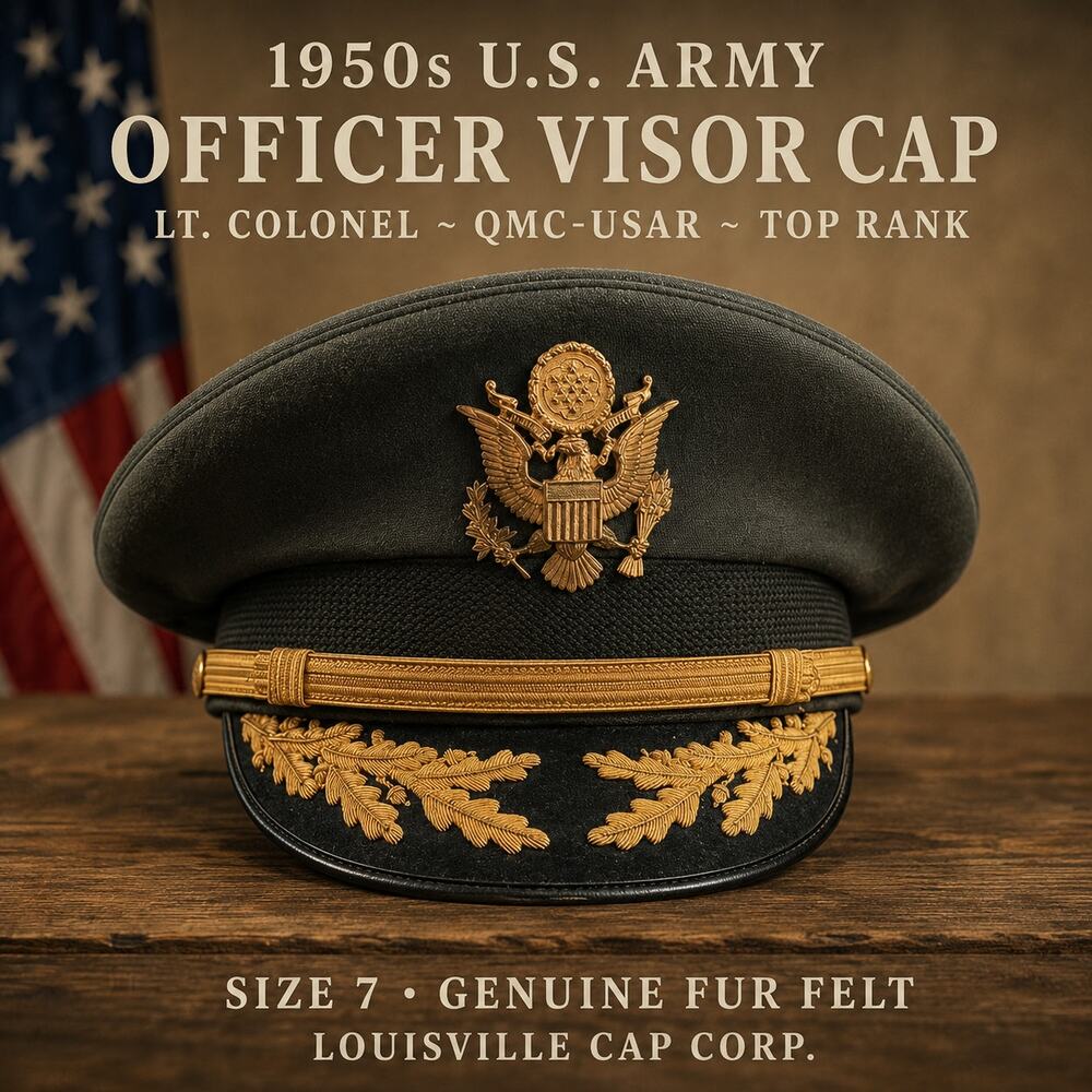 1950s US Army Lt Colonel Officer Visor Cap QMC USAR Top Rank Bullion Hat Size 7